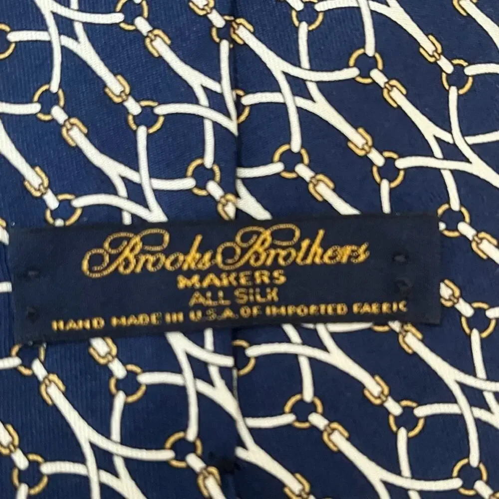 Brooks Brothers Makers Men's All Silk Tie Blue With White Belts Gold Buckles - Picture 5 of 10